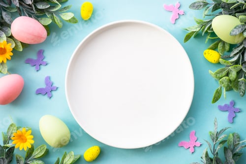 Preview: Easter table setting, Easter food background.