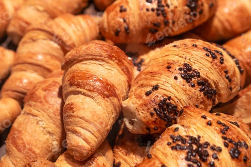 Preview: Close-up, croissants on a counter in a supermarket.