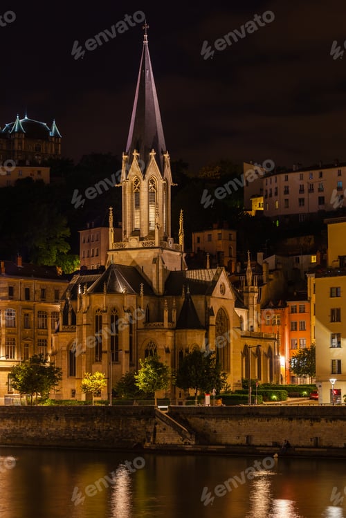 Preview: The Church Saint George in Lyon, France at night