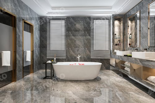 Preview: 3d rendering classic modern bathroom with luxury tile decor
