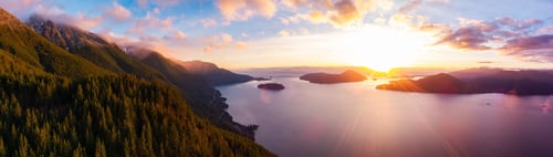 Preview: Canadian Mountain Landscape on the West Coast Pacific Ocean. Aerial Panorama Nature Background