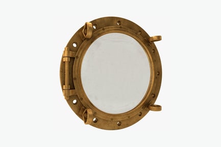 Preview: Oval porthole mirror with brass flanged frame and handles