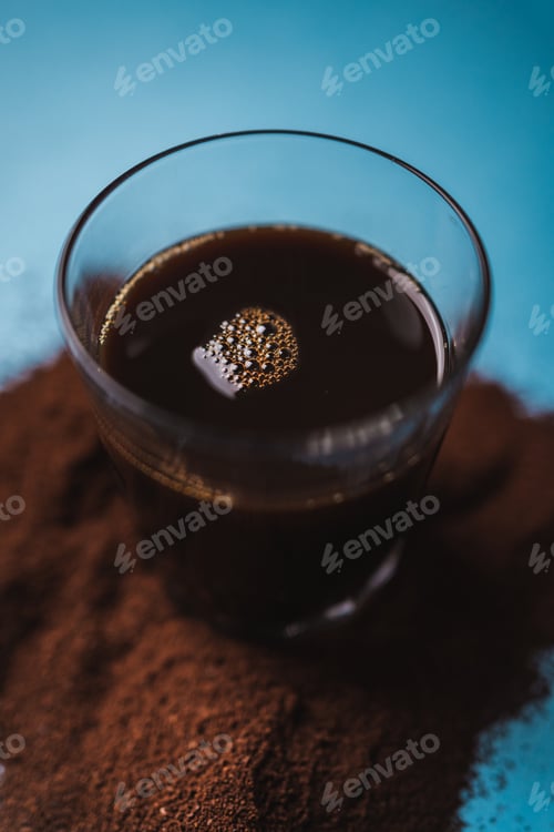 Preview: Black coffee on blue background