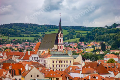 Preview: Beautiful view to church and castle in Cesky Krumlov, Czech republic