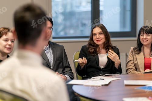 Preview: business meeting the audience asks a question or offers an idea to the speaker brainstorming session