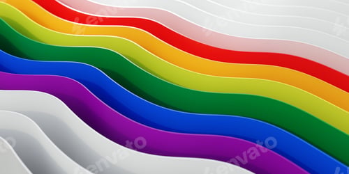 Preview: Abstract rainbow stripe background, texture. Wavy line lgbt gay symbol. 3d render