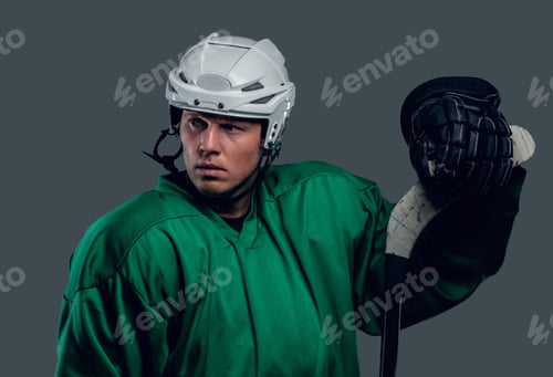 Preview: Hockey player holds gaming stick.