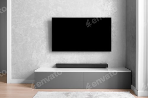 Preview: Modern living-room with TV and hifi equipment Sound bar