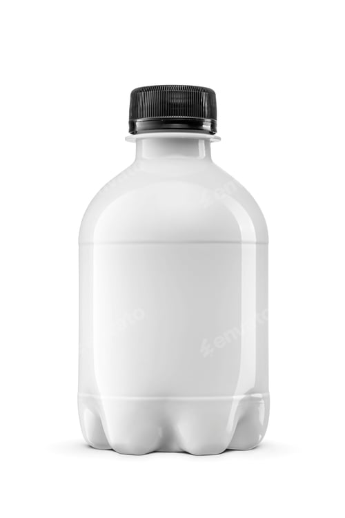 Preview: White soft drink soda bottle with black cap without label isolated on a white.