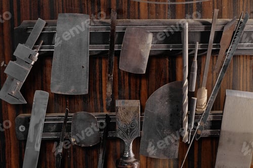 Preview: Assorted Woodworking Tools Hanging on Wall