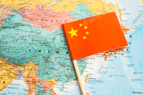 Preview: Bangkok, Thailand December 7, 2023, China flag on world map. flag on world map.