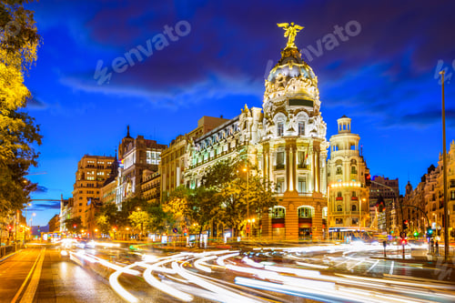 Preview: Madrid, Spain Cityscape At Calle De Alcala And Gran Via.