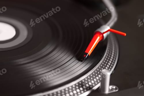 Preview: Retro records. Closeup of a turntable and record.