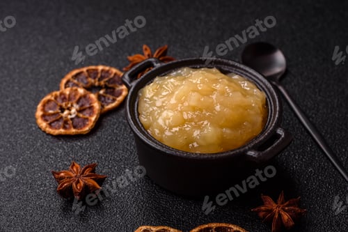 Preview: Apple sweet sauce, baby food, canned ingredient for desserts. Apple sauce