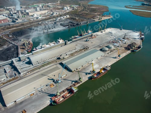 Preview: Aerial view of cargo port with Cranes in Varna Bulgaria