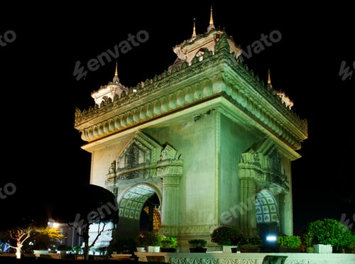 Preview: patuxai arch landmark in vientiane city laos at night