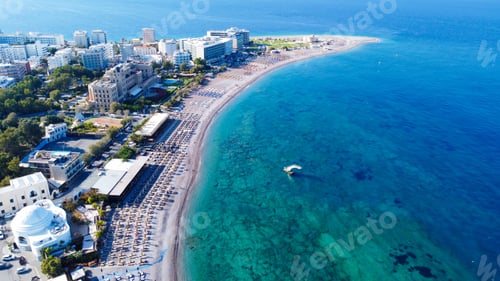 Preview: Rhodes island town Elli beach a popular summer tourist destination, Dodecanese, Aegean, Greece