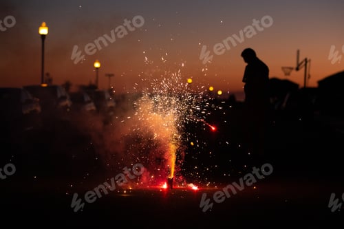 Preview: Independence Day fireworks. Neighborhood, sunset