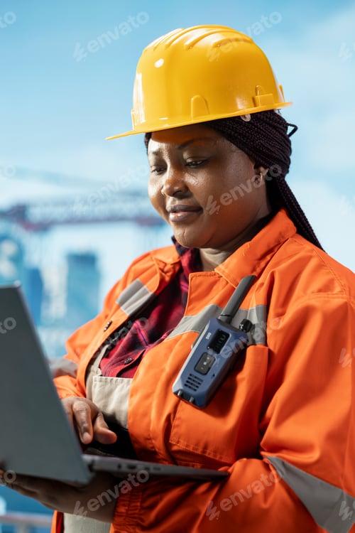 Preview: Offshore platform specialist managing maintenance systems with laptop