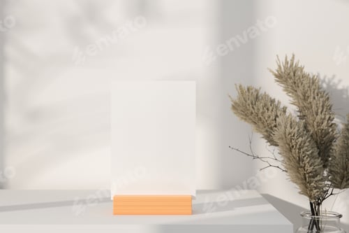 Preview: Empty mockup postcard or frame with wood stand
