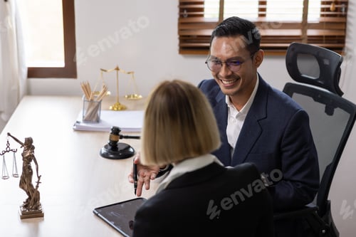Preview: Business Asian people and lawyers, Businessman and lawyer discuss the contract document. Judge gavel