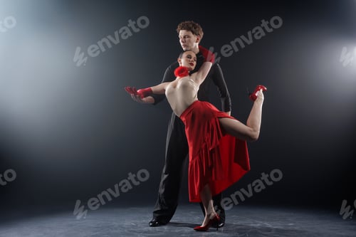 Preview: Elegant Ballroom Dance Couple Performing Expressive Studio Movement