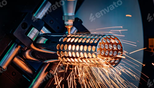 Preview: CNC Laser and gas cutting of metal, modern industrial technology.