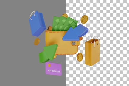Preview: Cashback in Wallet Shopping Bag Floating 3D Icon