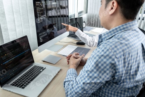 Preview: Team of two professional programmers working on website projects in software development