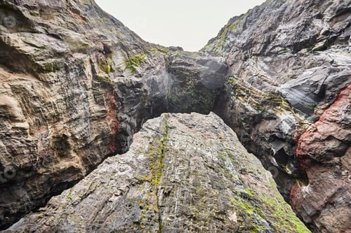 Preview: Faroe islands cliffs rocky archs in Vestmanna area. Streimoy coastline