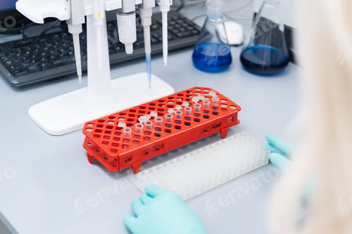 Preview: Close up racks with test tubes on the table in the laboratory