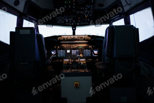 Preview: Empty aircraft cabin with control panel buttons and lever command