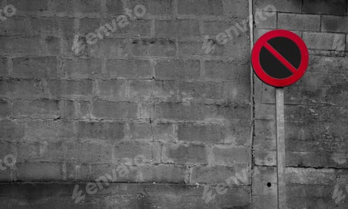 Preview: No parking sign. Regulatory sign. Circle red and black no parking sign on post. Traffic sign