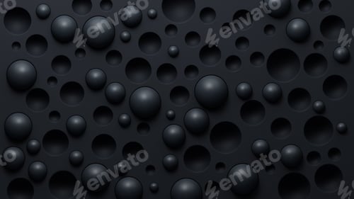 Preview: Abstract black geometric background with empty cells and black spheres. 3d render illustration.
