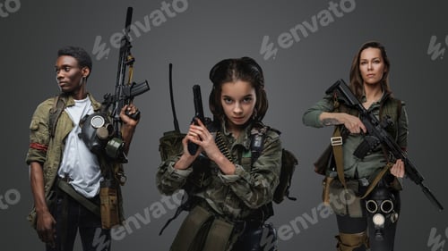 Preview: Little girl with woman and black man against grey background