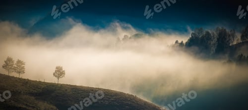 Preview: amazing foggy autumn landscape in the mountains