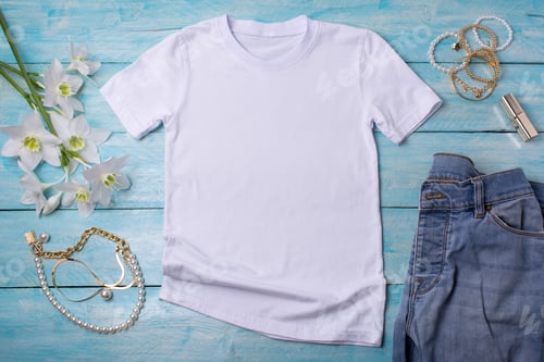 Preview: Placeit – Womens T-shirt mockup with lilies and lipstick