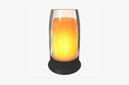 Preview: Lit candle in glass holder with black base