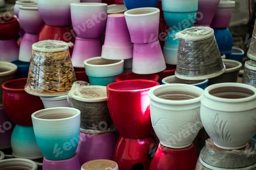 Preview: Terracotta pots. Artistic brown pottery from mud.