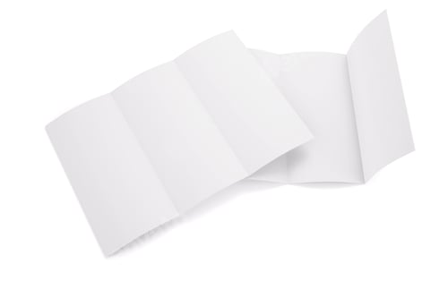 Preview: Blank white tri folded booklet mockup, opened and closed isolated on white background. 3d rendering.