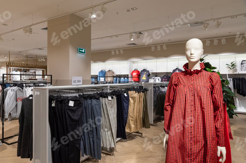 Preview: Modern fashionable brand interior of men and women clothing shop store inside shopping center