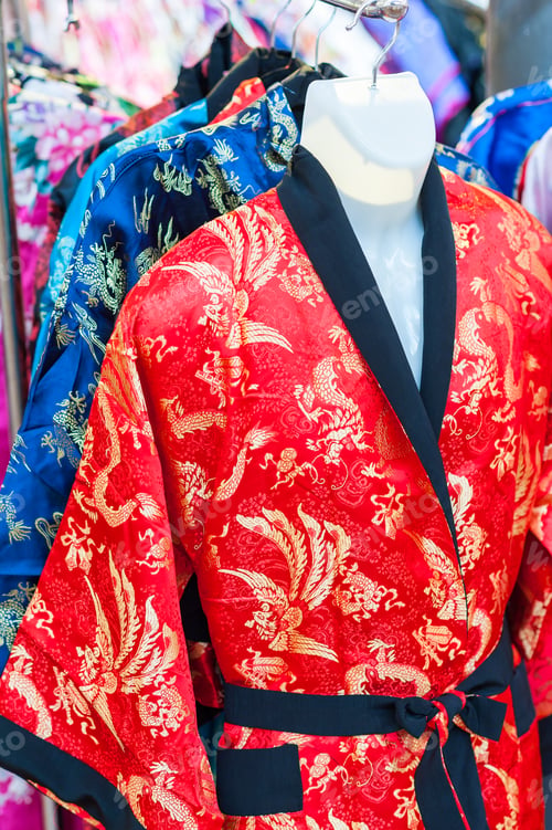 Preview: Sale of colorful kimonos on city street in Kyoto, Japan.