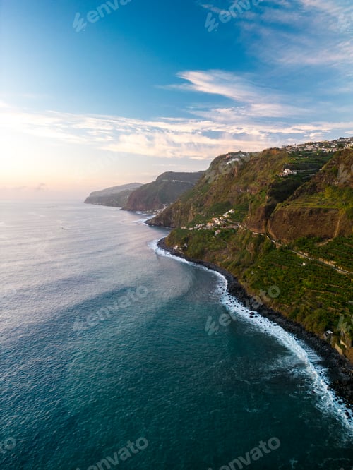 Preview: Aerial view of a stunning coastal landscape, featuring cliffs and tranquil waters. Madeira, Portugal