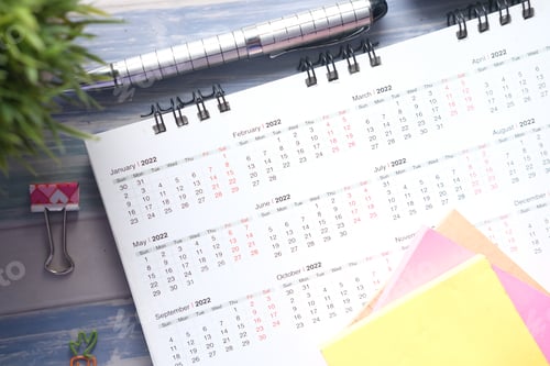 Preview: 2022 January month on calendar on office desk