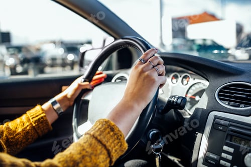 Preview: Cropped image of woman driving car