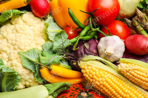 Preview: Assortment of fresh colorful vegetables, closeup. Healthy food