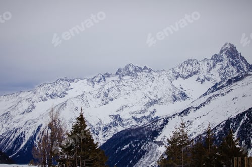 Preview: Fantastic view of ridge of European Alps in winter, ski resort Chamonix Mont-Blanc, France
