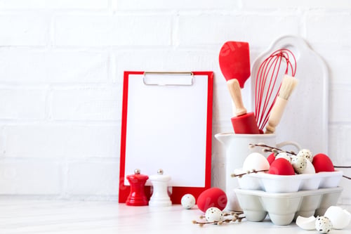Preview: Easter Background for baking with ingredients for cooking.Seasonal menu, recipe, spring plan.