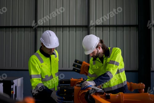 Preview: Engineer work at robotic arm factory.