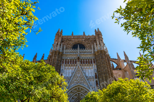 Preview: Low angle photo of an architectural landmark taken from among the trees